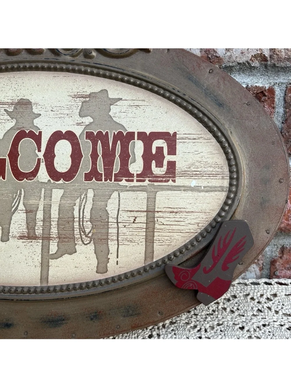 Horse Welcome Sign Home Decor Brown Cast Iron Horseshoe Rustic Rusty Ranch Art